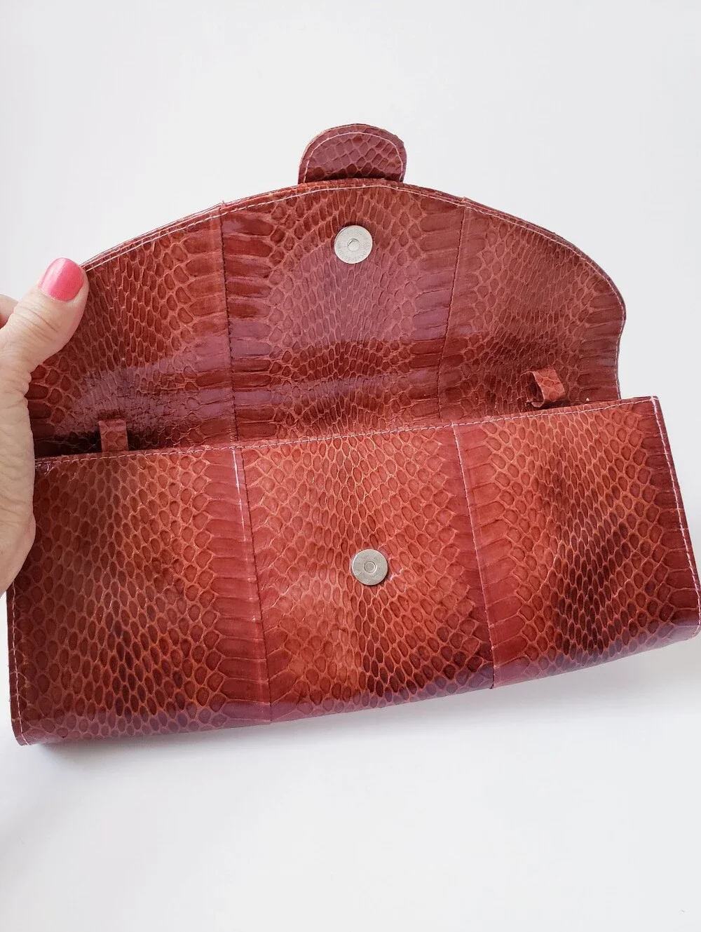 Vintage Brown Red Snakeprint Clutch Bag